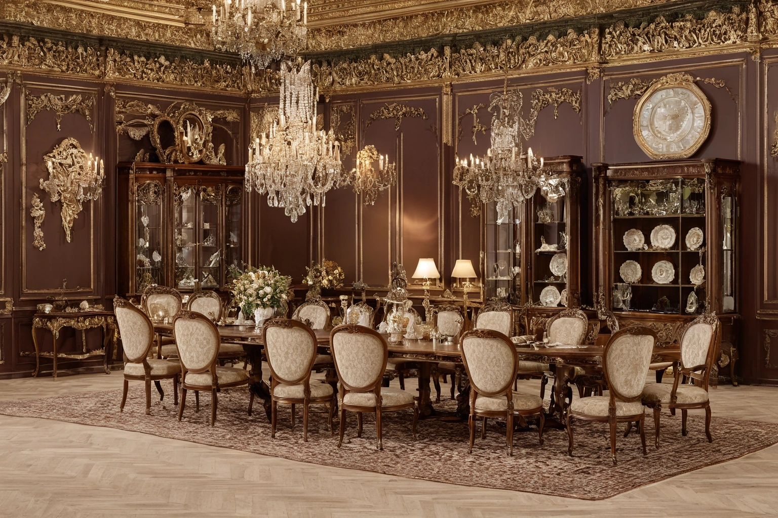 Large furniture fair hall with classic furniture stands and wide aisles